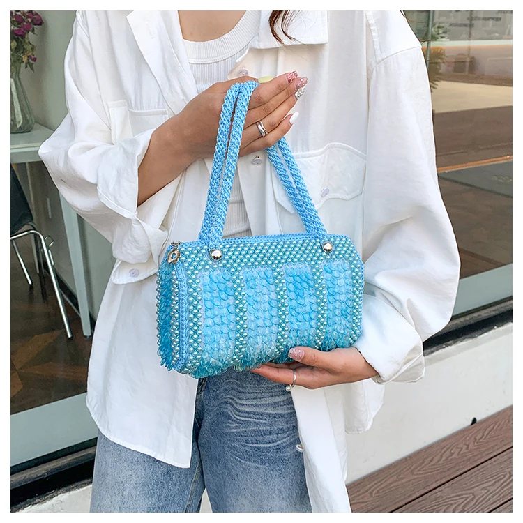 Bead String Pillow Handbag and Purses Totes Shoulder Bag for Women Evening Clutch Casual 2024 New Trendy Designer Ladies Bags