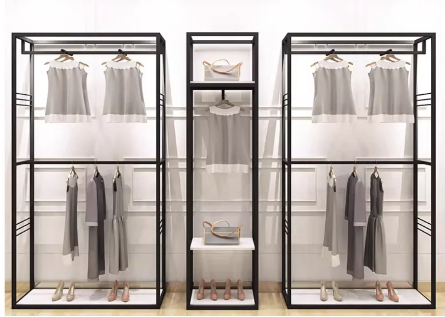 

IronworkClothing Store Display Rack Floor-to-ceiling High Cabinet Men's And Women's Clothing Store Shelf Display Rack Hanging Cl