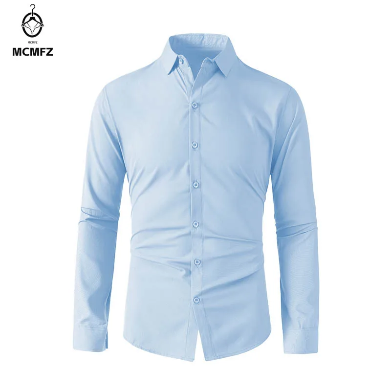 ใหม่ผู้ชายธุรกิจลําลองแขนยาวสีทึบเสื้อริ้วรอยริ้วรอยฟรีสบาย All Season อเนกประสงค์ Top