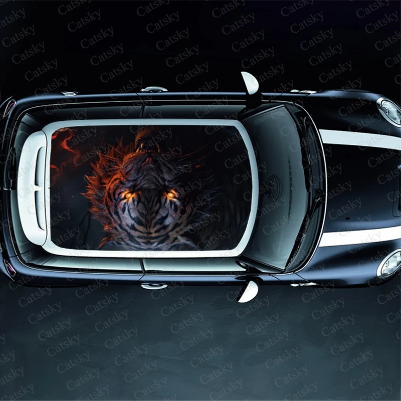 Terrifying Evil Tiger Car Roof Sticker Wrap Racing SUV Accessories Packaging Painted PVC Custom Car Graphic Decal