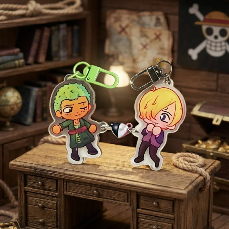 Zoro Sanji Matching 5cm Acrylic Keychains Heart Magnet Connected Pendants Anime Figure Bag Ornaments Fan Pair Accessories Gift