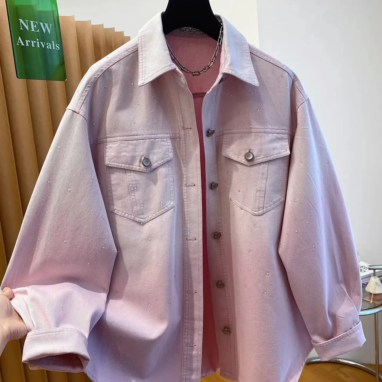 Hot Stamping Denim Shirt Womens loose And Chic Gradient Color Shirt jacket Spring and Autumn Denim Top Women