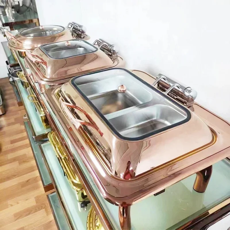 restaurant supplies 6L 9L rose gold catering business buffet warmer wedding banquet hydraulic hot pot