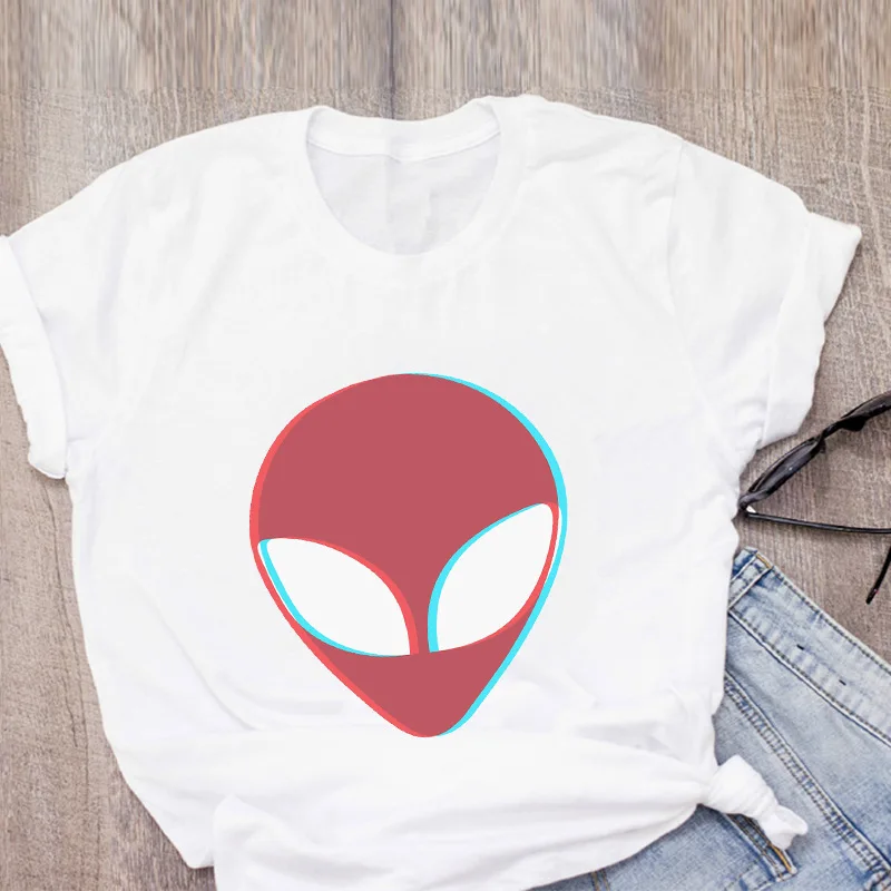 Cartoon Print Y2k Clothes Ladies Funny Streetwear Tees T-shirt da donna Cute White Tops abbigliamento femminile magliette grafiche Alien