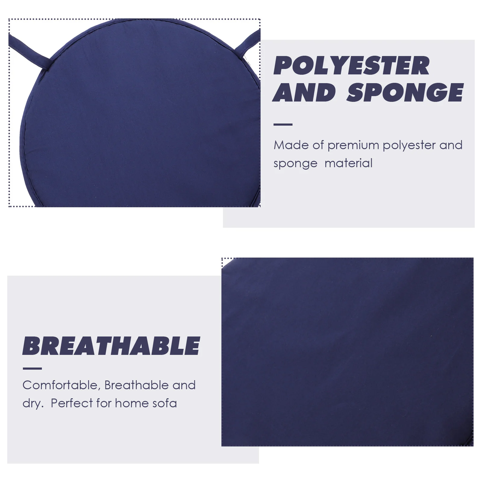 

1Pcs Dark Blue 38Cm Round Seat Cushion Soft Sponge Filled for Chair Sofa Bench Tied Straps Home Office Decor Gift Idea