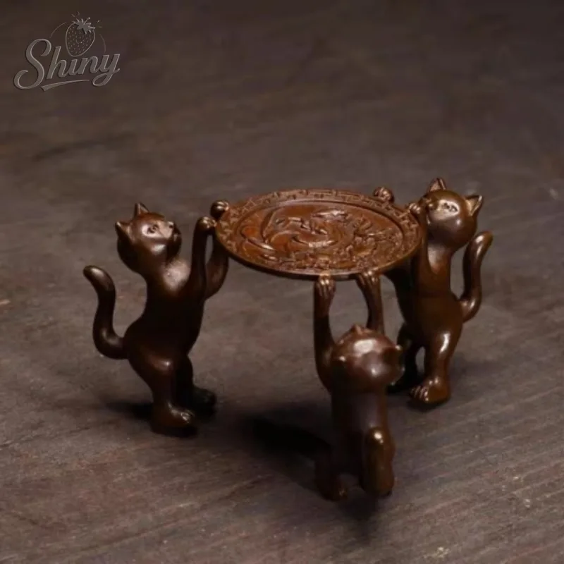 

Three Small Cats Carp Lotus Flowers Lid Shelf Teapot Lid and Household Decorative Items with Antique Bronze Coating