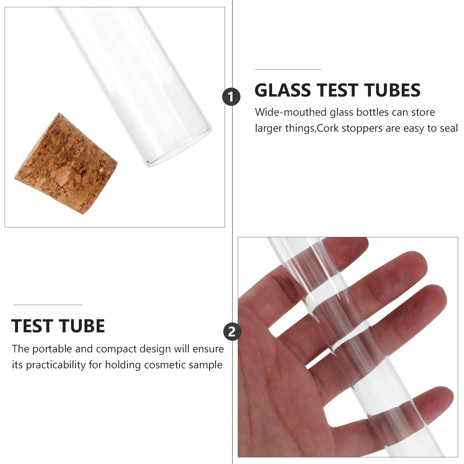 

4Pcs Glass Test Tubes Cork Stoppers Transparent Flat Round Bottom Safe Eco Friendly for Scientific Experiments Samples