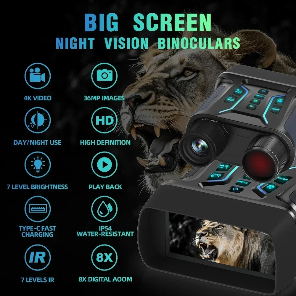 Night Vision Binoculars 4.5 Inches 4K HD Screen Hunting Binoculars for Adults with 8X Digital Zoom Infrared Night Vision Goggles