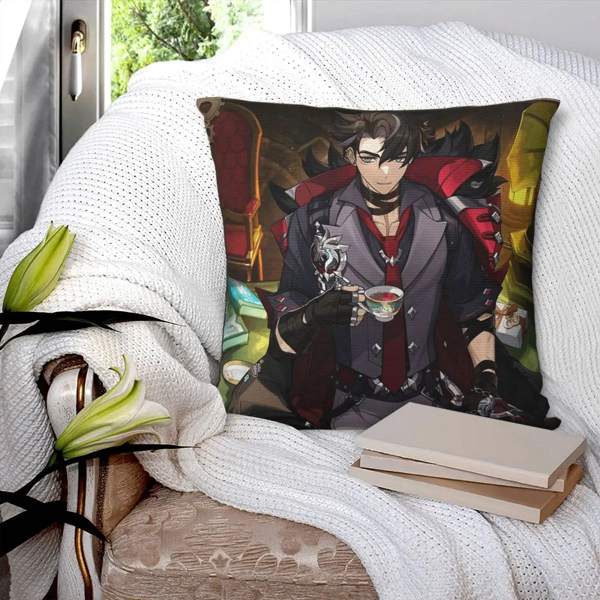 Wriothesley Anime Game Genshin Square Pillowcase Cushion Cover Pillow Case Throw Pillow Cover for Home Sofa Living Room