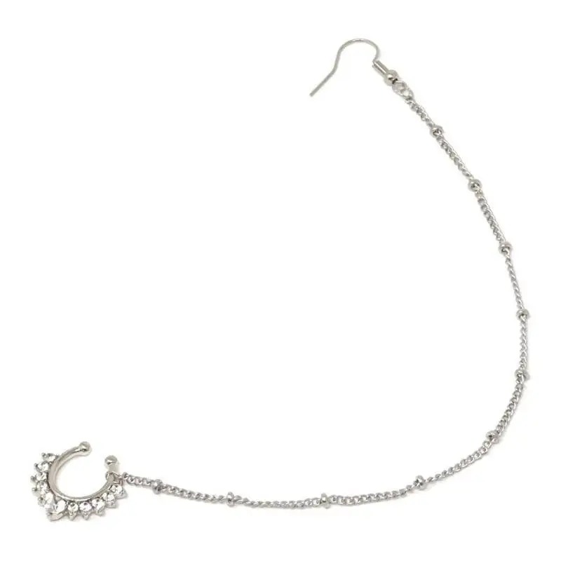 31BB Piercing Nose Chain Jewelry Gift New U-shaped Fan Crystal Chain Fake Septum Nose