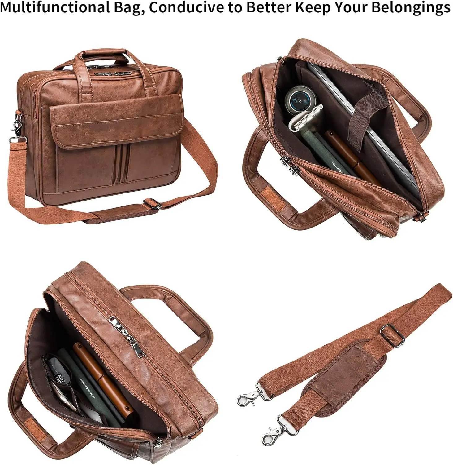 New Men Briefcase Bag Classical Retro PU Leather Luxury Brand Business Handbag Male Crossbody Shoulder Bag Laptop Computer Case