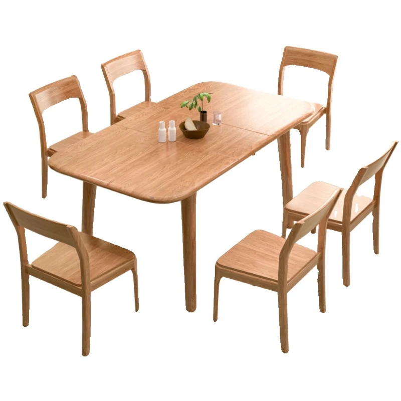 

Nordic ash wood all-solid wood dining table and chair combination for small household type retractable six-seater rectangular