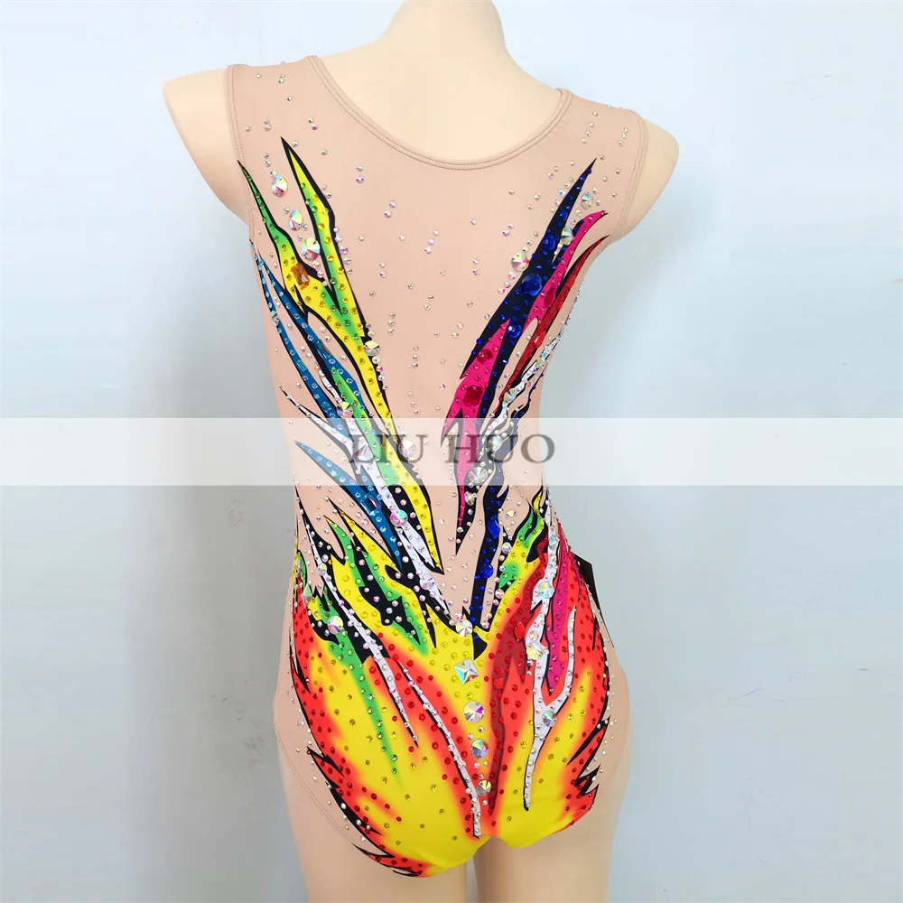 LIUHUO Rhythmic Gymnastics Leotard Customize Women Girl Costume Performance Competition Dance Dress Aerobics Yellow Ice Skating