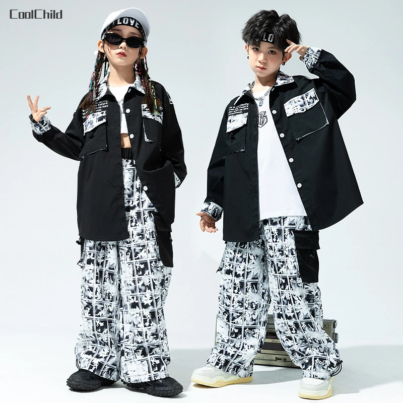 Boys Hip Hop Cool Jacket Patchwork Cargo Pants Girls Shirt teen Street Dance Clothes Sets Kids Streetwear Children Jazz Costumes