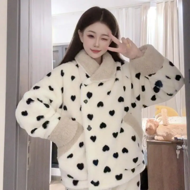 

Pjs Set Love To Keep Warm Women's Pajama Set Women Warm Winter Pajamas Fashionable Home Clothes Pajamas Cute and Soft Pajama Set