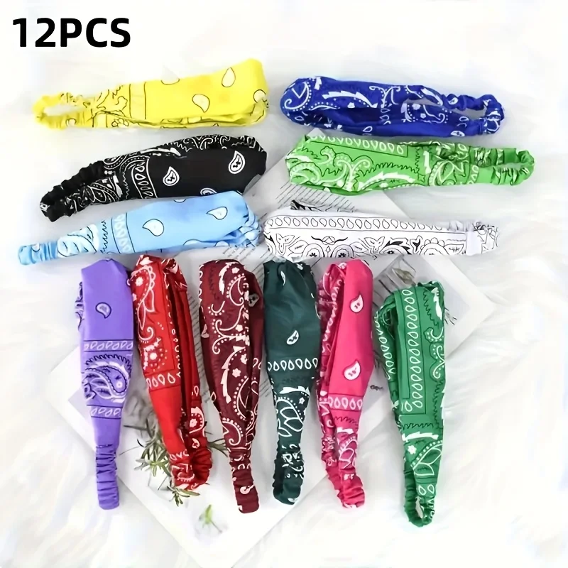 ยางรัดผมแฟชั่นรูปดอกมะม่วงหิมพานต์ 12 ชิ้น สำหรับผู้หญิง ใช้ในชีวิตประจำวัน ออกกำลังกาย โยคะ กิจกรรมกลางแจ้ง ซับเหงื่อ