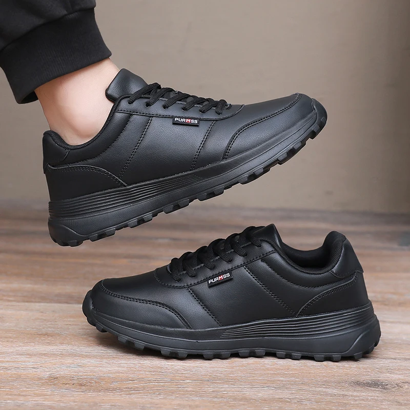 New Autumn Leather Men Casual Sneakers Non-slip Breathable Male Outdoor Walking Shoes Fashion Lace Up Lightweight Sport Shoes