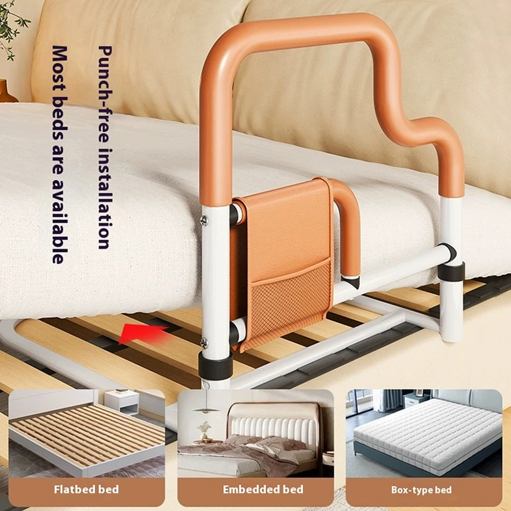 Adjustable Height Bedside Rail, Rising Aid Bed for Seniors, Fall Protection With Storage Pockets Bed Guard Frame Post-Operative