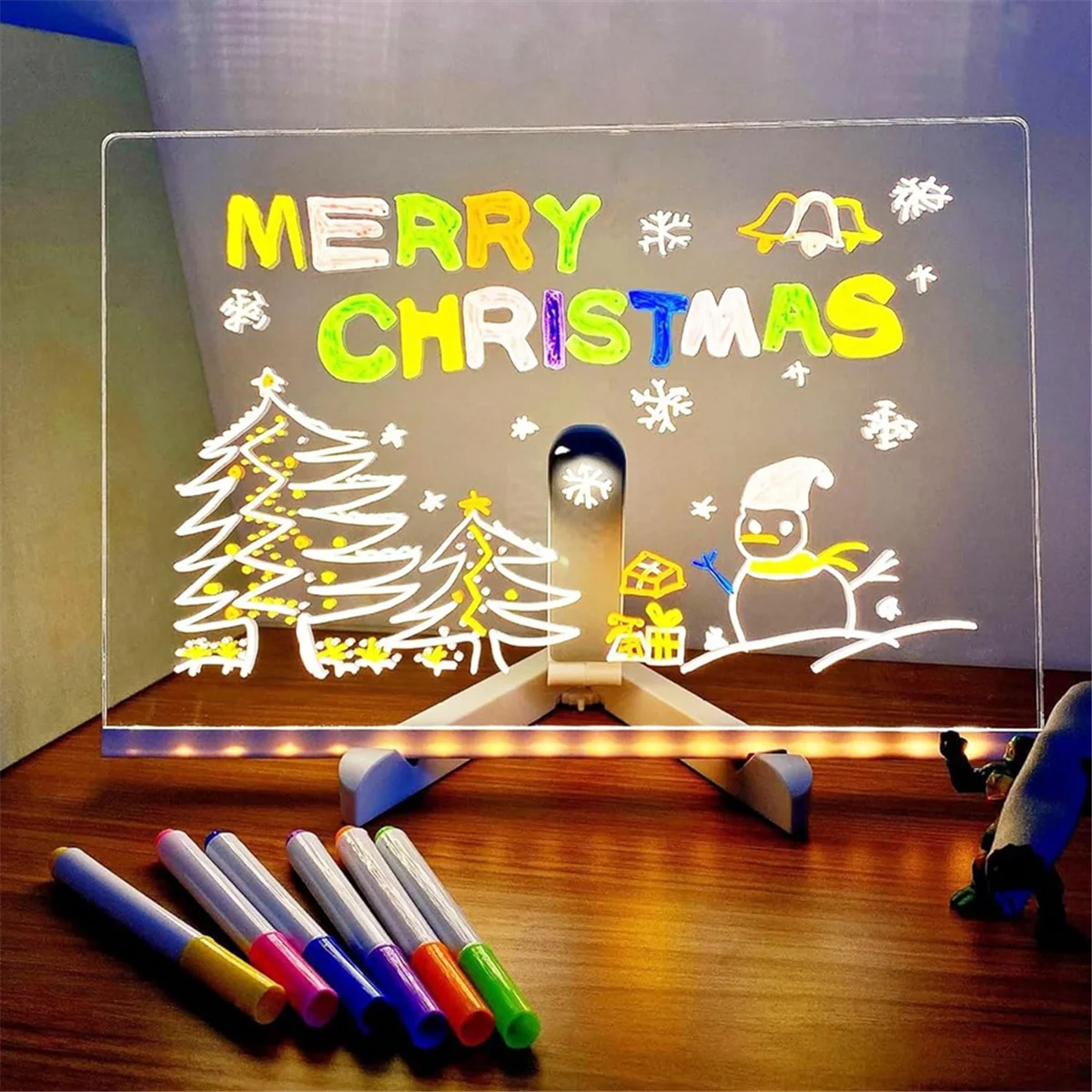 AT53 Acrylic LED Luminous Draw Board Toy for Kids Anti Scratch Adjustable Erasable Letter Message Note Board Birthday Gift