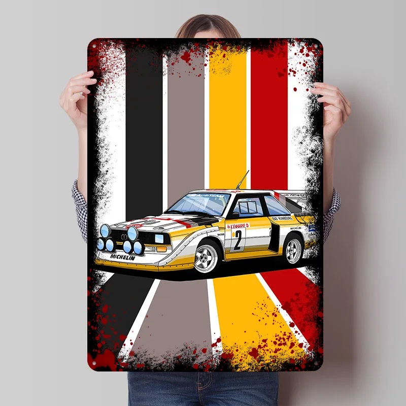 Sports Quattro Auto Blechposter Individuelle Wandkunst Vintage Metallschilder Retro Blechplakette für Wanddekoration Wohnaccessoires