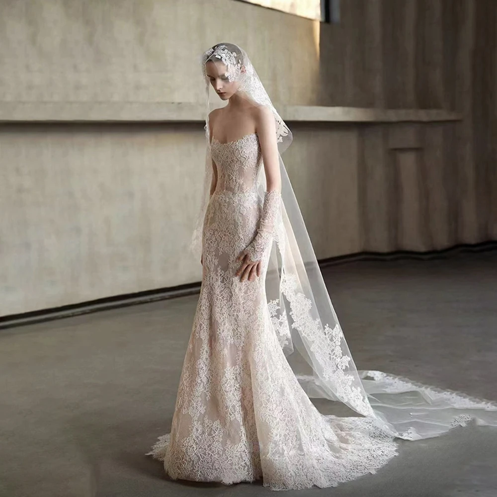 

Elegant Strapless Mermaid Wedding Dress 2025 Backless Appliqué Bride Gowns Formal Bridal Dress for Wedding Ceremony Customized