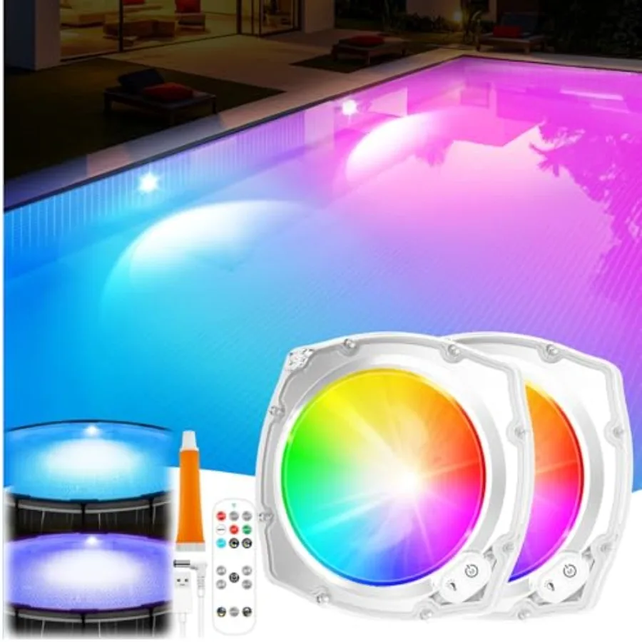 Rechargeable Submersible Pool Lights with Remote, 5000mAh Underwater Led Pool Light for Above Ground Pool Lights Waterproof, 9