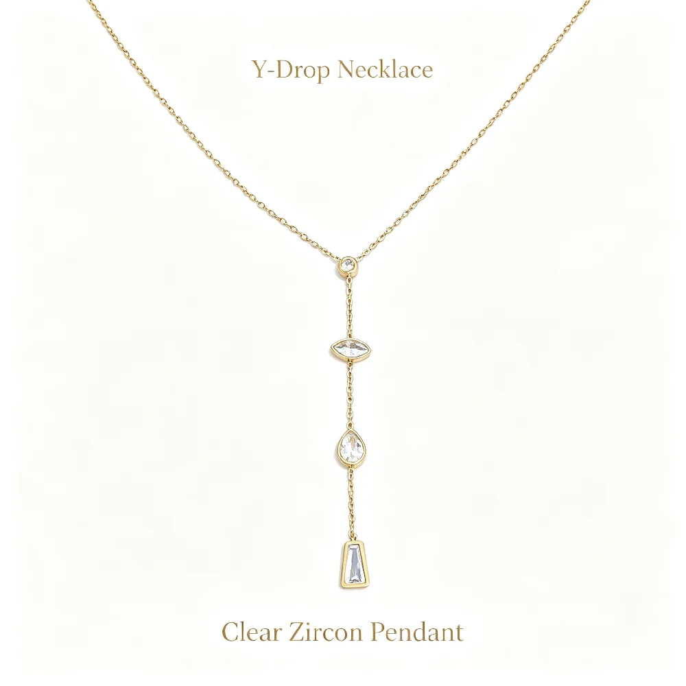1 Stück AENSOA Damen Edelstahl Halskette Zierliche Geometrische Zirkon Anhänger Halskette Klassischer Romantischer Party Schmuck Geschenk – Detail 1