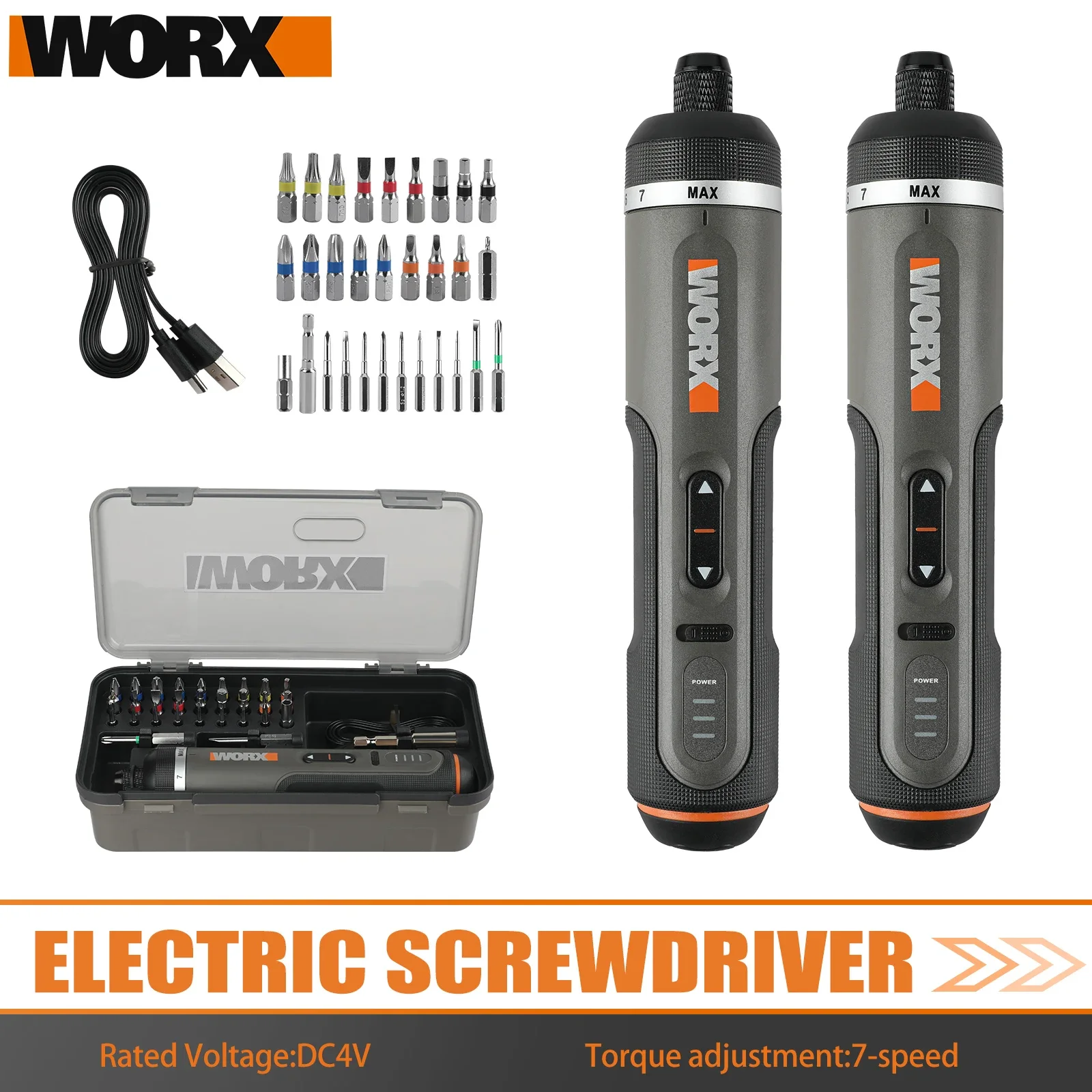 Worx WX242 4V Portable Smart Cordless Electric Screwdriver Set USB Rechargeable Mini Drill Home Repair Power Tool
