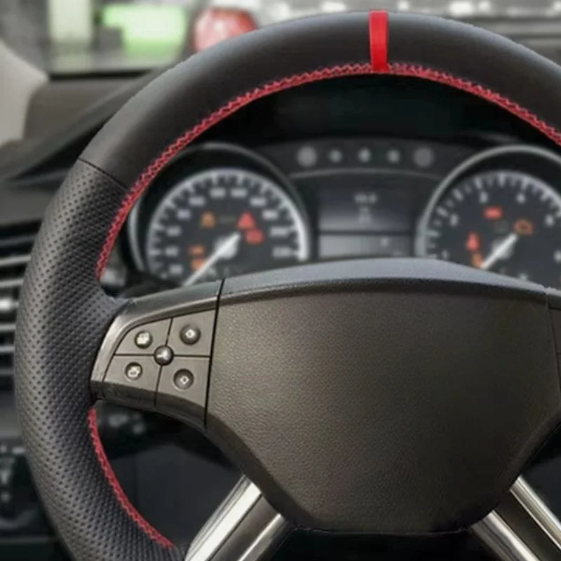 Car Inner Steering Wheel Cover Leather Trim red bar For Mercedes Benz GL R Class X164 2006-2009 M-Class W164 2005 2006 2007 2008