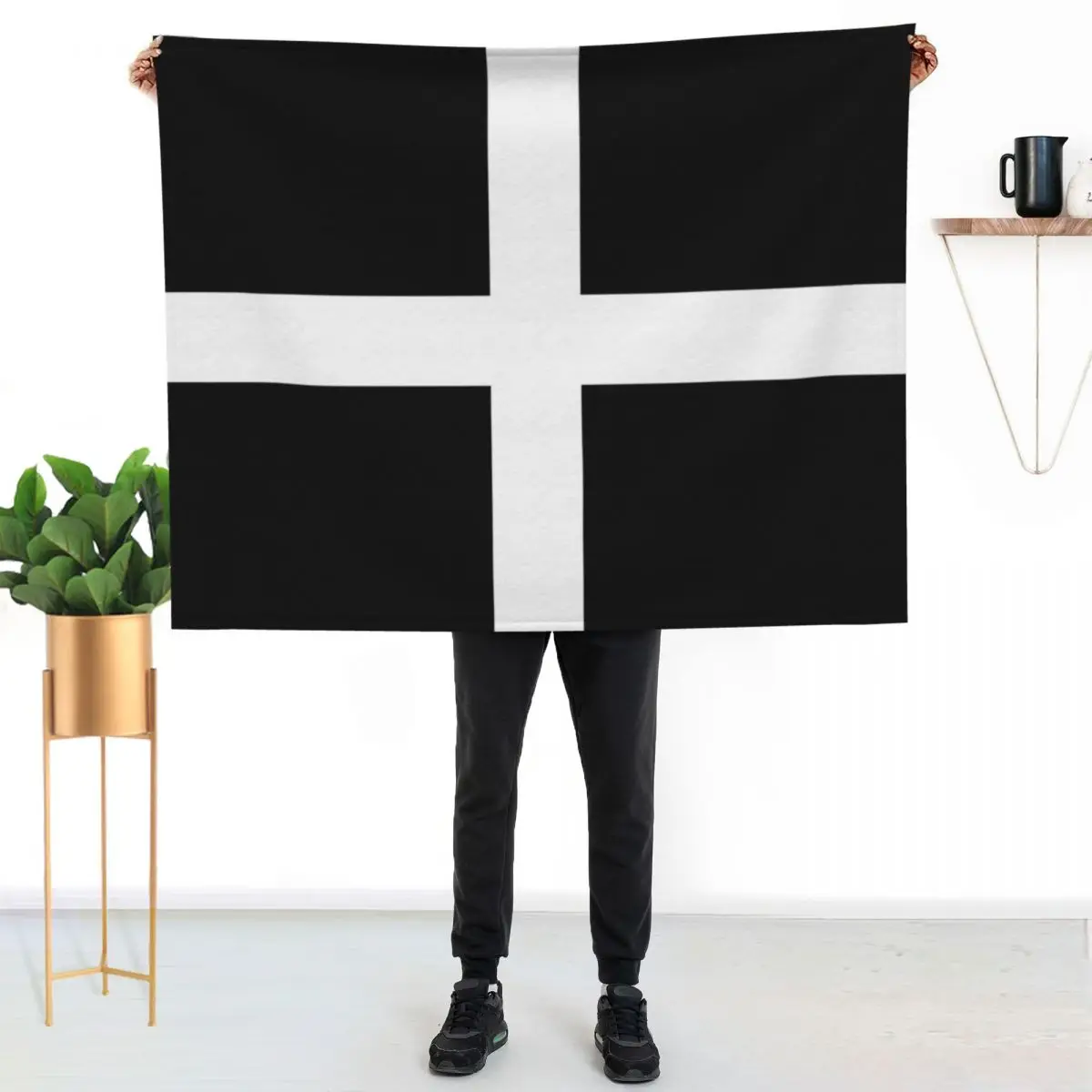 Flag of Cornwall, St. Piran's Flag Throw Blanket Spring Fall Cozy Throw Blanket for Couch