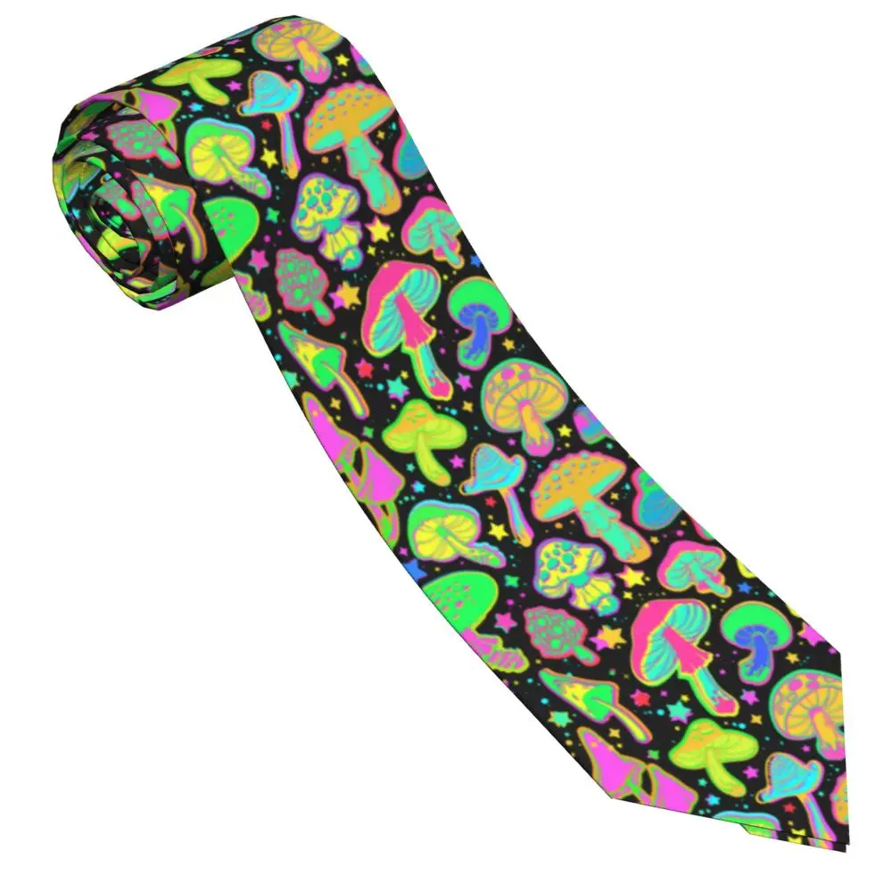 Bright Psychedelic Mushrooms On Black Men Women Necktie Fashion Polyester 8 cm Classic Neck Ties Shirt Accessorie Wedding