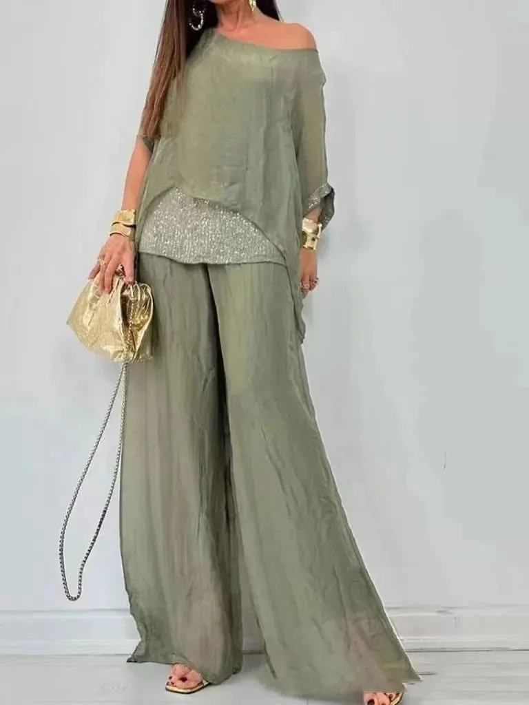 

Женский круглый комплект Ne Sequin ort Sve Set iny, длинные брюки из полиэфирного волокна, повседневная спортивная одежда, костюм из двух предметов, весенняя коллекция