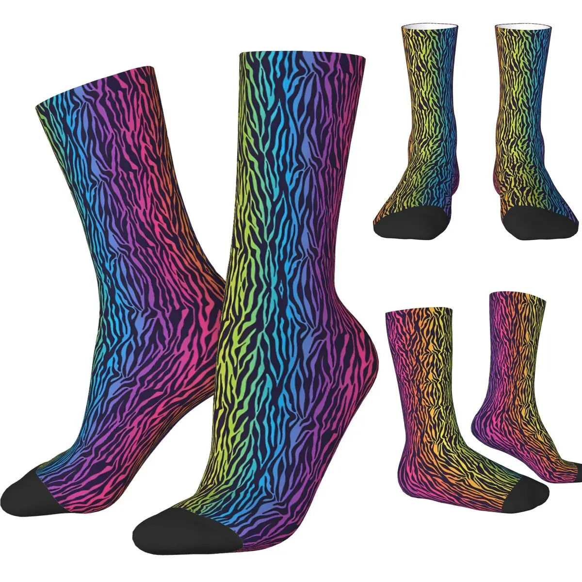 Bright Rainbow Ombre Socks Autumn Gradient Zebra Stripes Stockings Unisex Men Quality Socks Graphic Skateboard Non Slip Socks