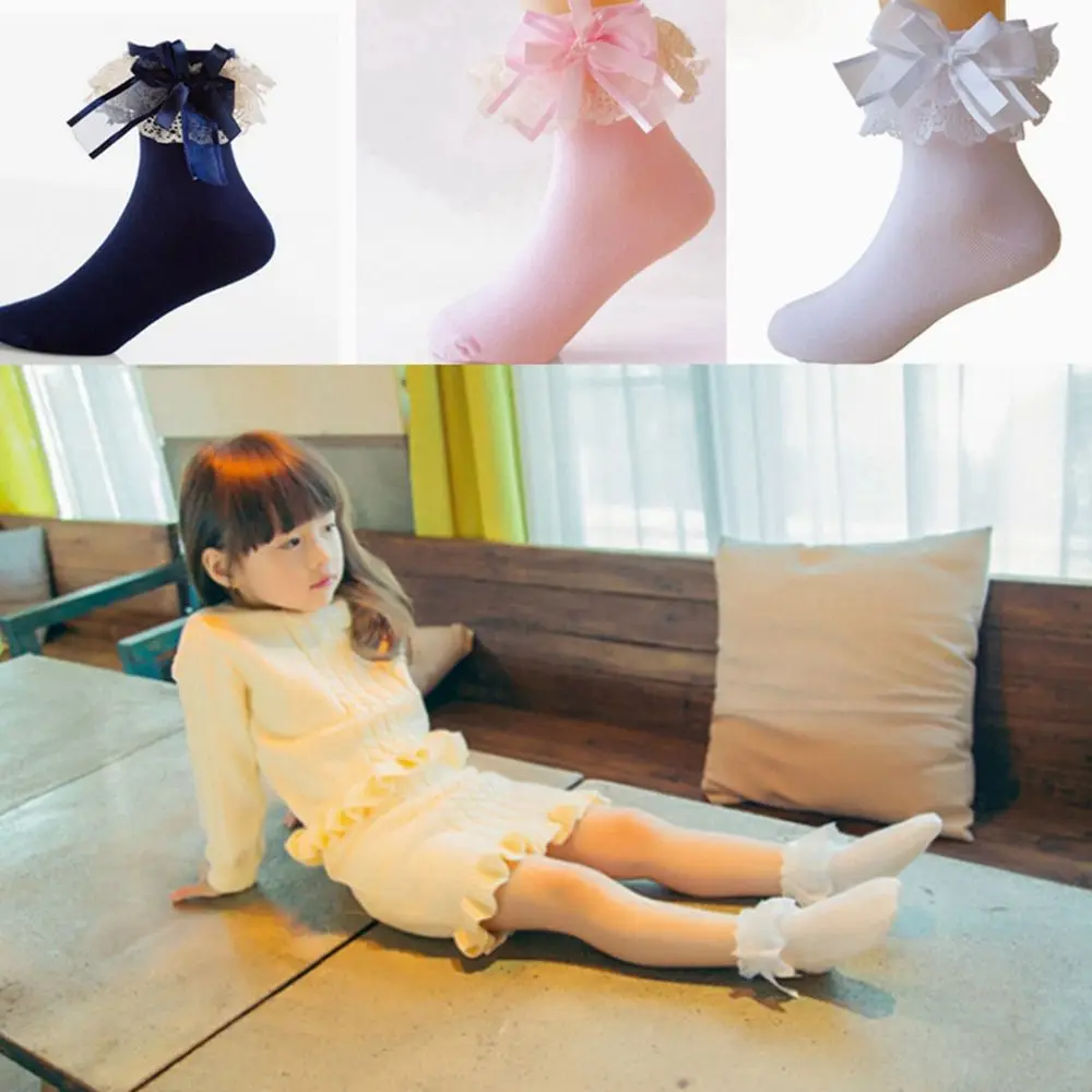 

Fashion Baby Girls Sweet Ankle Lace Frilly Ruffle Cotton Big Bow Princess Socks