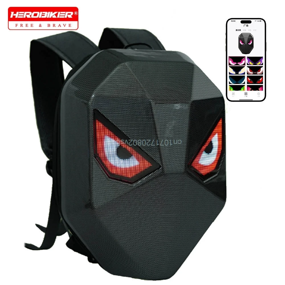 

Motorcycle Duffel Bag Riding Backpack App Bluetooth Control LED Eyes Pattern Luminous Hard Shell Full Helmet Rider Helmet Bag