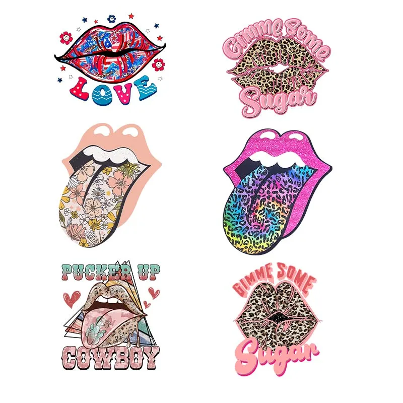 

Fashion Women Lips Theme Ion On DTF Transfer Patch Clothing Thermals Patches Leopard Print Sexy Heat Transfer Sticker DIY