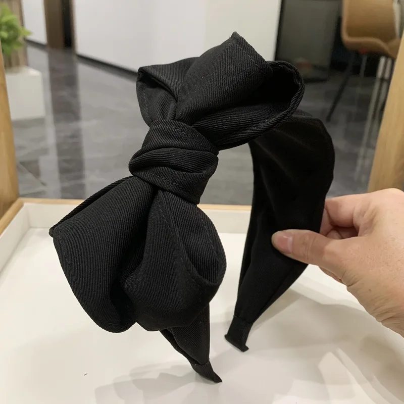 2024 New Spring Fashion Hair Accessories For Women Oversized Bow Knot Headband Solid Color Fresh Hairband Black Wholesale Gifts