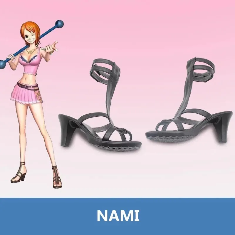 DY20JP Anime ONEPIECE 나미 코스프레 의상 신발 블랙 수제 인조 가죽 Sandal25