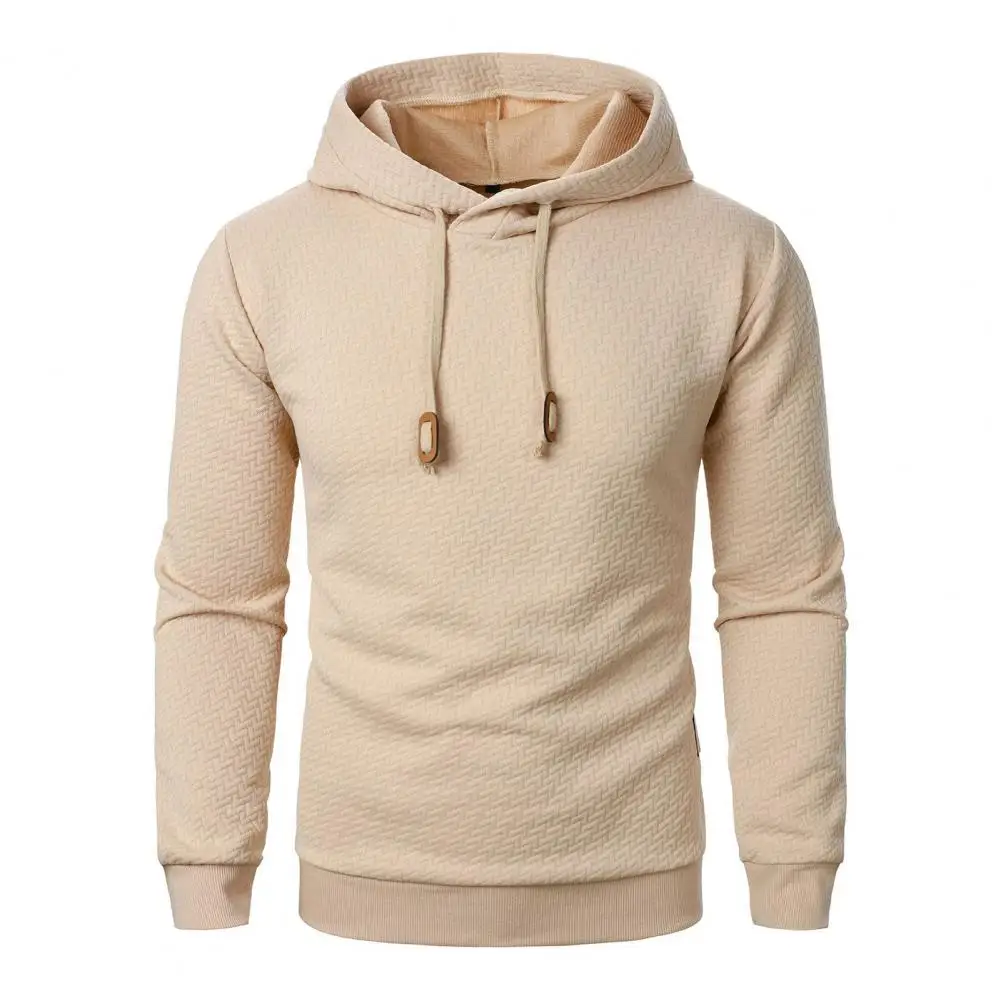 Jacquard Design Hoodie Men Autumn Hoodie Men's Fall Winter Jacquard Hoodie with Drawstring Elastic Cuff Hem Solid for Daily