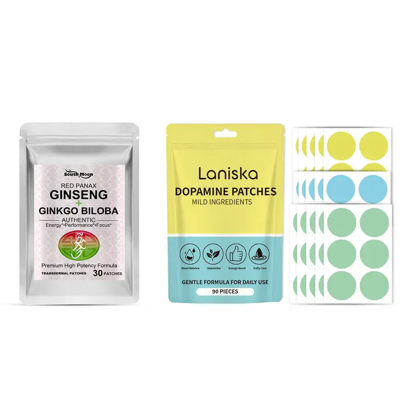 120pcs Combo Dopamine Patches & Red Panax Ginseng Ginkgo Biloba Transdermal Patches 2 Pouches Body Care Set