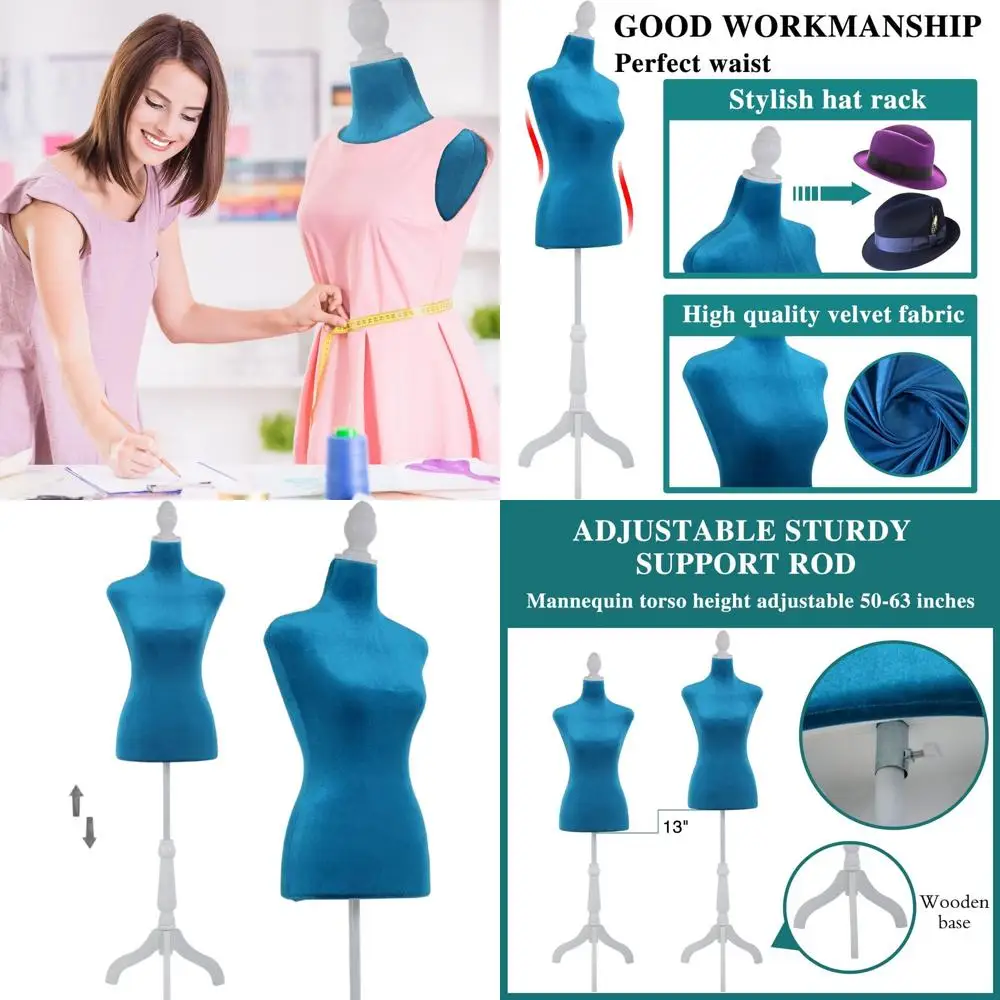 

Adjustable Wooden Tripod Mannequin for Draping, 50-63 Height, Blue Body, Ideal for Sewing