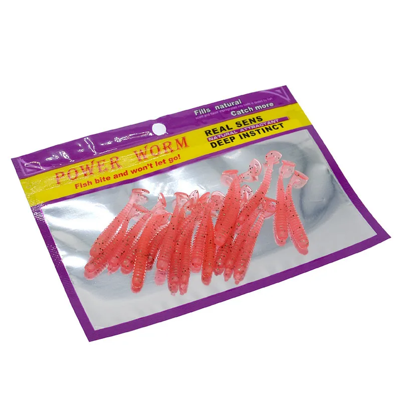 Ufishing 20Pcs/Bag Screw Thread Soft Worm Fishing Lure 5cm/0.8g Bass Bait T-tail Swimbait