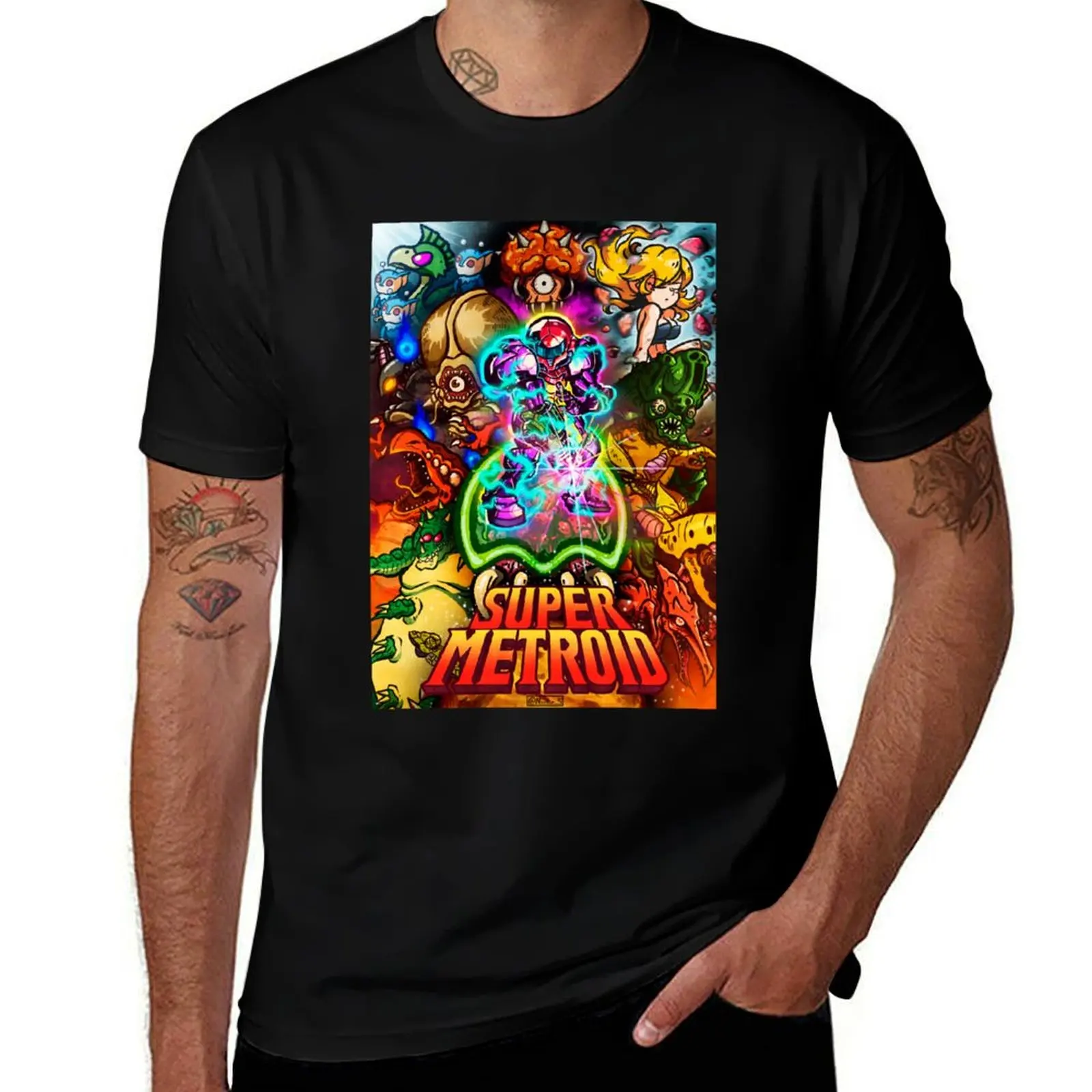 Super Metroid Illustration T-Shirt Big and Tall Crew Neck Tee T-Shirt