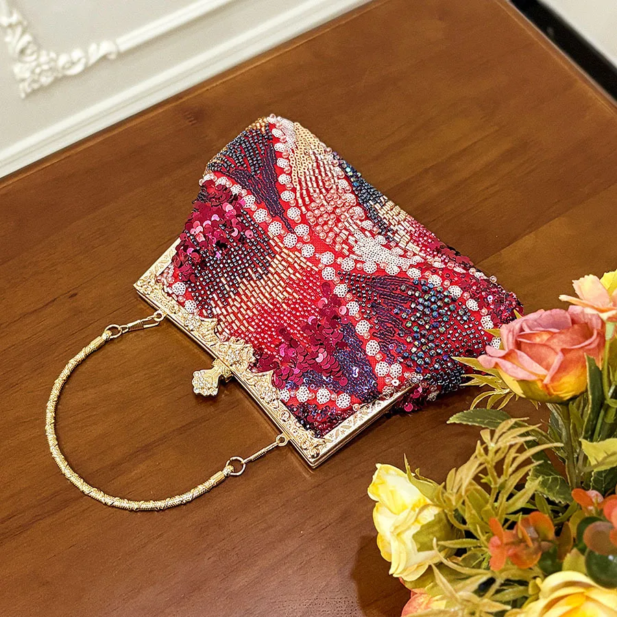 Embroidery Bead Embroidery Dinner Clutch Bag Multi-Color Gradual Change Sequins Heavy Industry Exquisite Cheongsam Bag