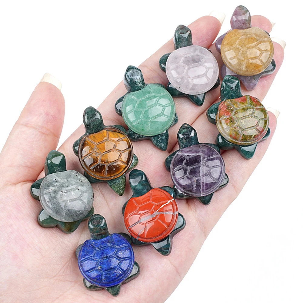 22x34mm Natural Crystal Stone Mini Turtle Tortoise Statue Reiki Healing Quartz Carved Animal Figurine Home Decoration Crafts
