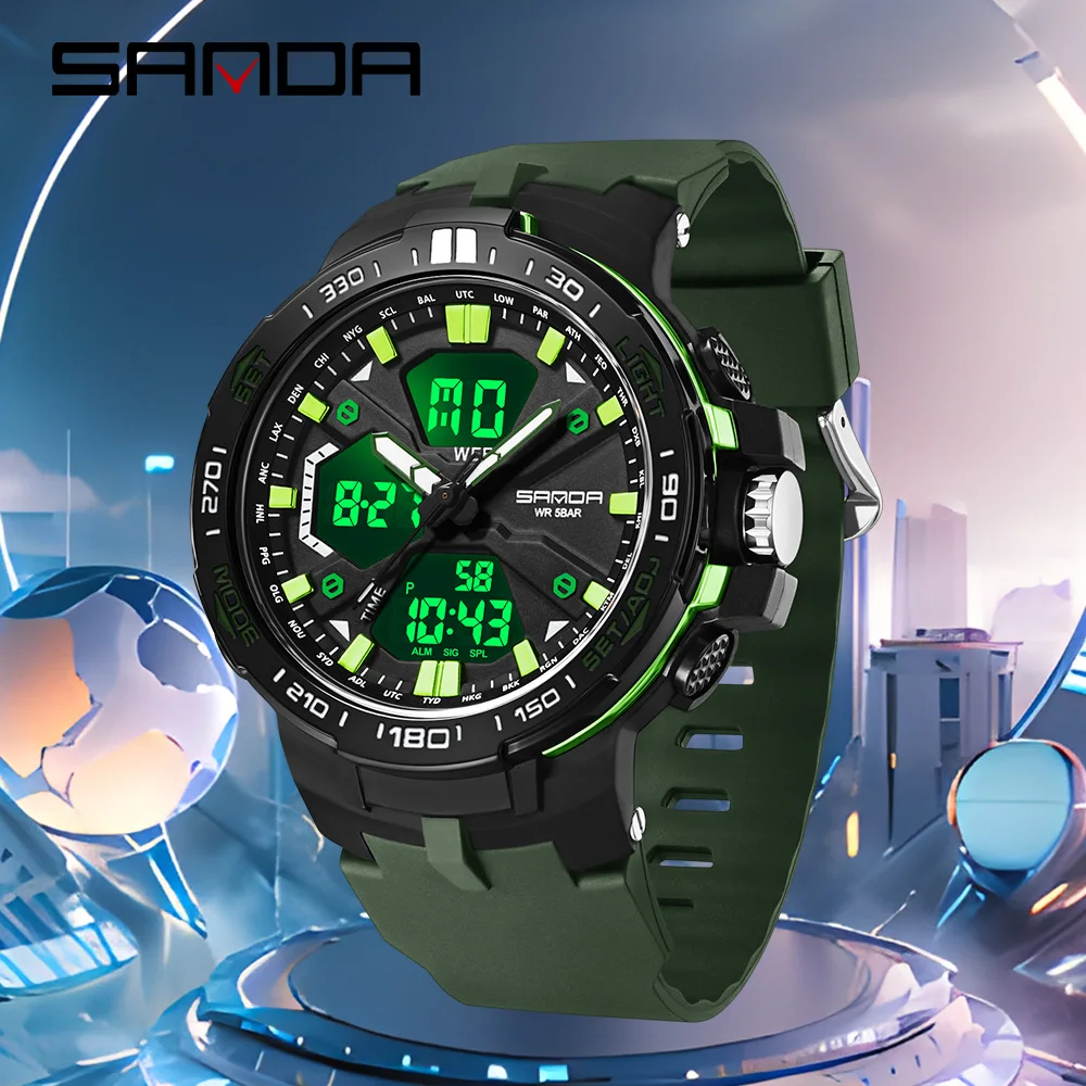 SANDA 3333 Student Fashion LED Electronic Multifunction Watches 50M Waterproof Night Light Sport Digital Chronograph Men Watches