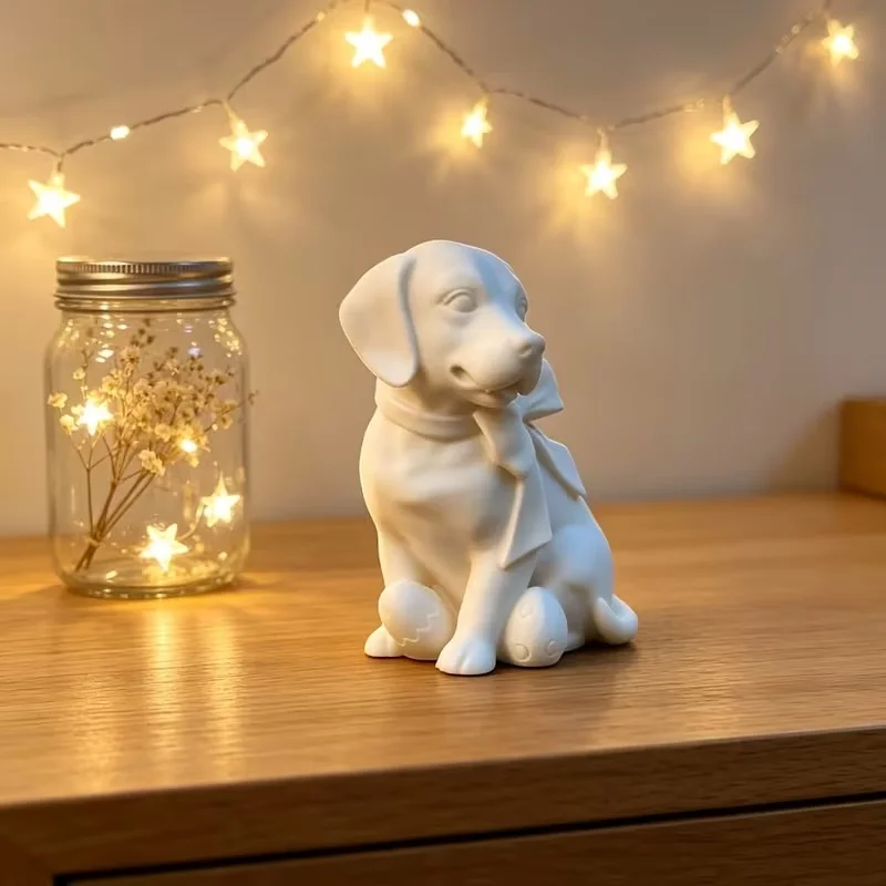 3D Printed Sitting Labrador Puppy Figurine Bow Tie Lovely Detailed Dog Sculpture Minimalist Gentle Animal Statue Bedroom Decor