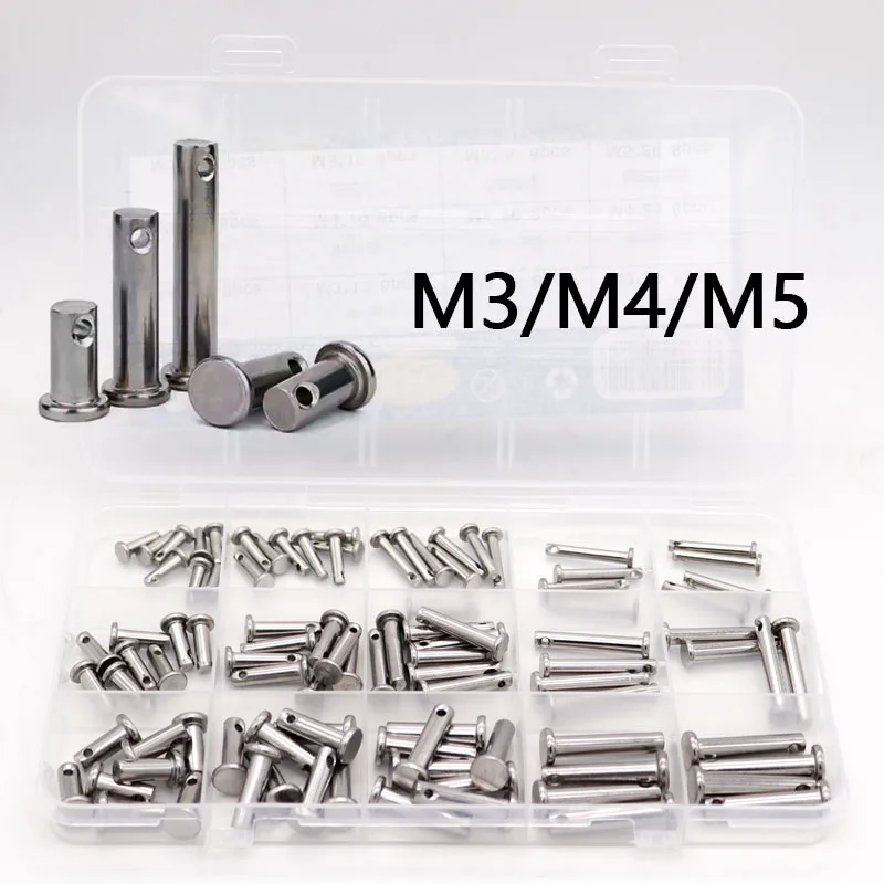 96Pcs Stainless Steel Locating Pins with Hole –M3/4/5 Flat Head Cylindrical Dowel Pin Assortment Kit, 304 Grade Hardware Box Set