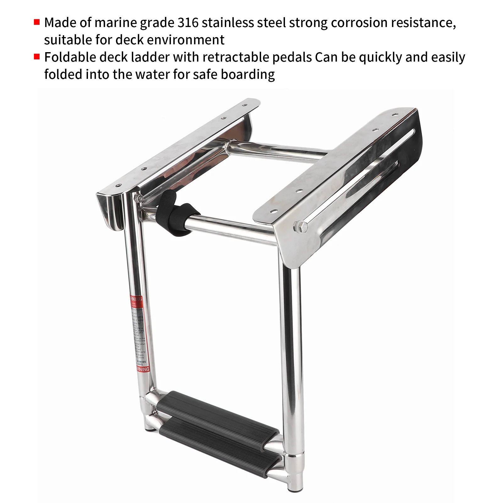 Marine Deck Ladder Telescoping 2‑Step Boat Swim Platform Stair Stainless Steel W/Fixed Rope Swim Platform Ladder Deck Hardware