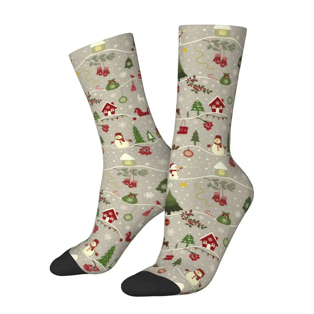 Unisex Classic Xmas Greeting Christmas Elements Gifts Socks Cute Casual Holiday Tree Reindeer Socks Novelty Middle Tube Socks